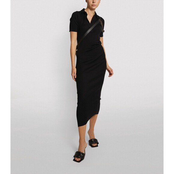 $256 Helmut Lang Women's Black Retro Ribbed V-Neck Polo Bodycon Dress Size XS - Picture 1 of 16
